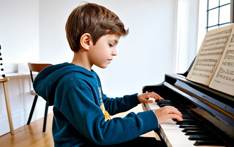 Aspiring Composer**
"A young musician, fully clothed in casual attire, sitting at a piano in a brightly lit music studio, composing a song, sheet music visible, safe for work, appropriate content, perfect anatomy, natural proportions, professional, well-formed hands, proper finger count, family-friendly, focused on the creative process, inspirational setting."
**
