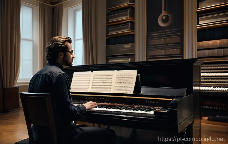 작곡가의 작품 평가 기준 - A triptych-style image showcasing three diverse individuals, each deeply immersed in music through m...