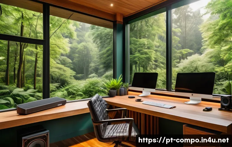 작곡가의 창작 환경과 창의성 - A serene music studio interior bathed in soft natural light, featuring soundproof acoustic panels on...
